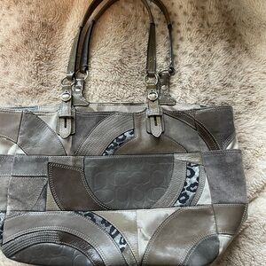 Coach Patchwork Shoulder Bag - Black, Gray, and Brown